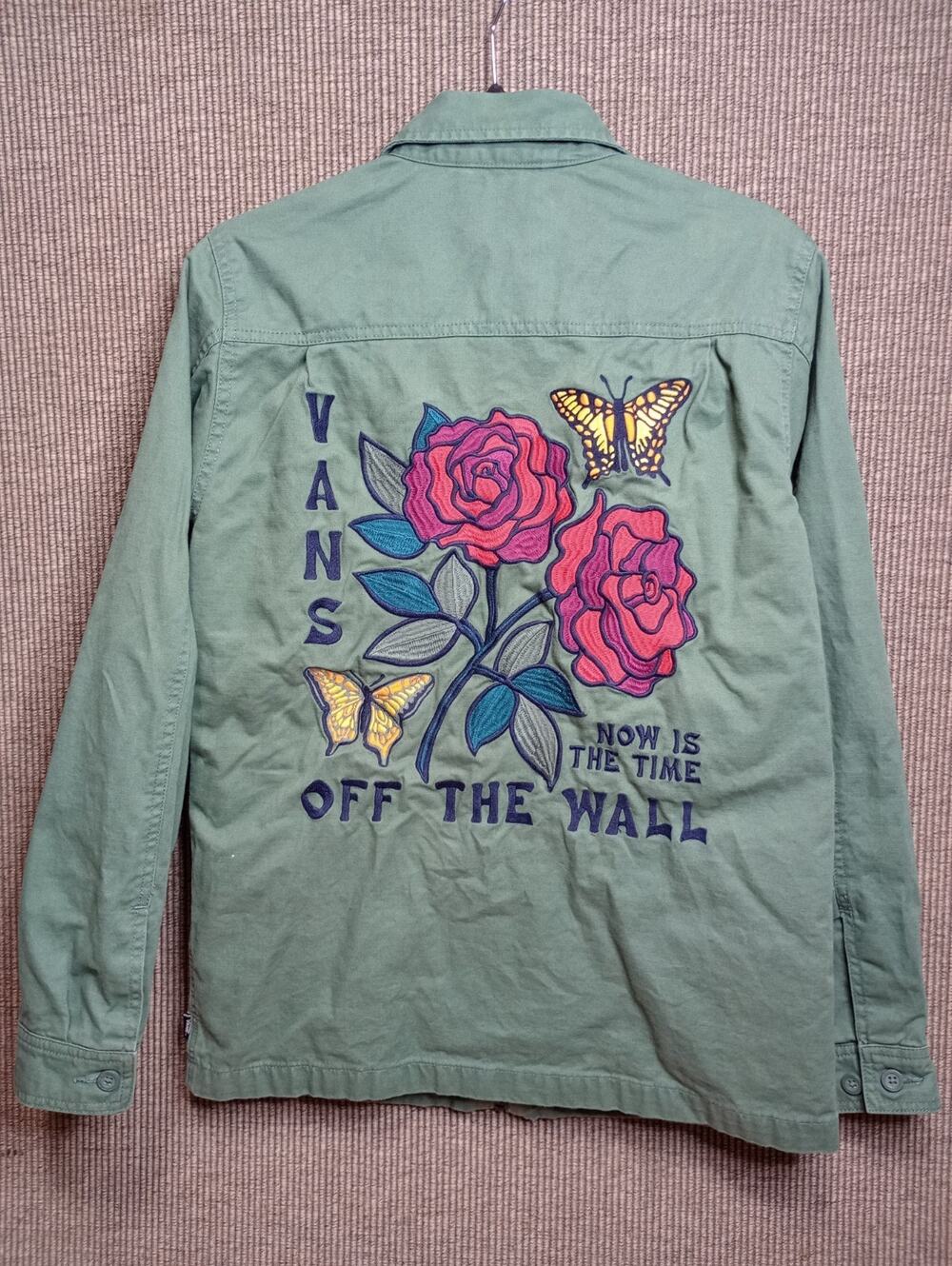 Vans Logan Station Jacket Mens Small Embroidered Roses Butterfly Unisex